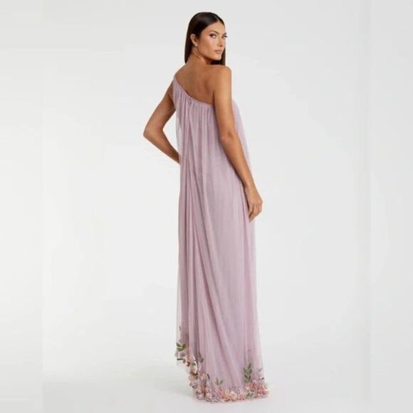 Mac Duggal 9236 Size 14 One Shoulder Trapeze Floral Hem High Low Gown Maxi Dress - Picture 8 of 11